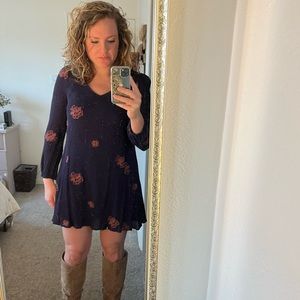Anthropologie-Style Boho Navy Long Sleeve Floral Dress